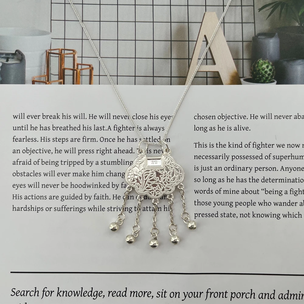 坠链均足银 S925纯银平安锁项链新中式小众设计感古风吊坠锁骨链