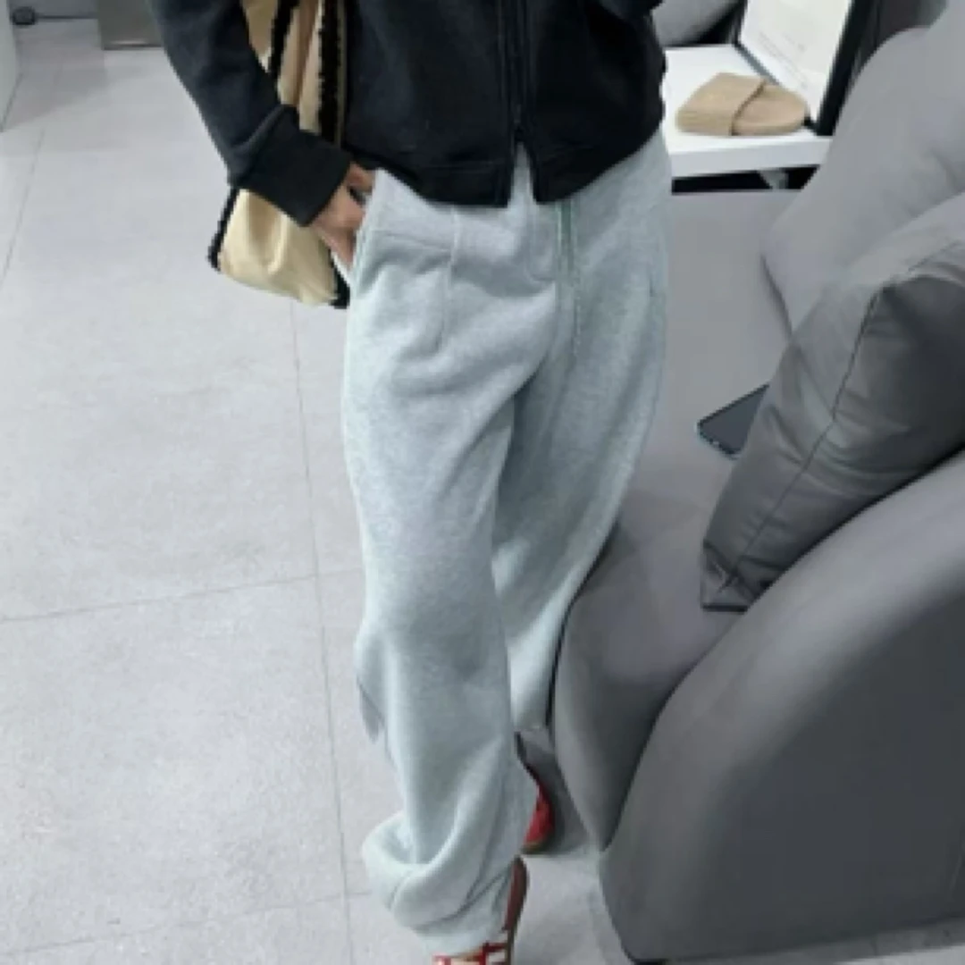 SISTERS【加绒过冬直筒不收口】细雪灰灰色加绒卫裤【裤长104CM】