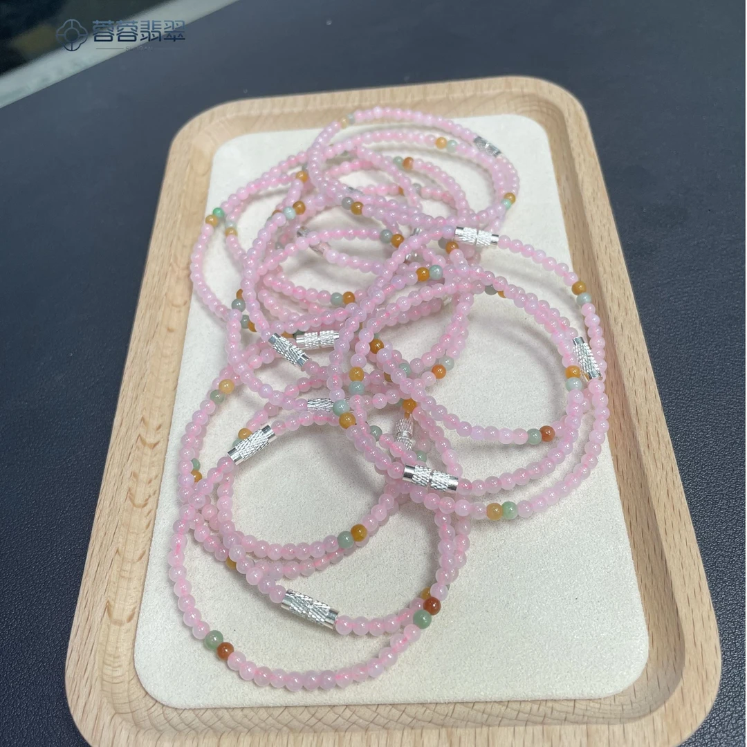 蓉蓉翡翠 缅甸天然A货翡翠冰透圆珠手串百搭时尚珠珠单圈清新女士