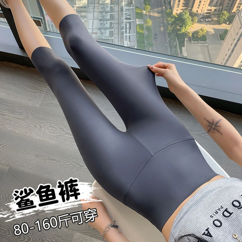 鲨鱼裤女夏季薄款七分高腰打底裤收腹黑色芭比裤紧身瑜伽裤裤子