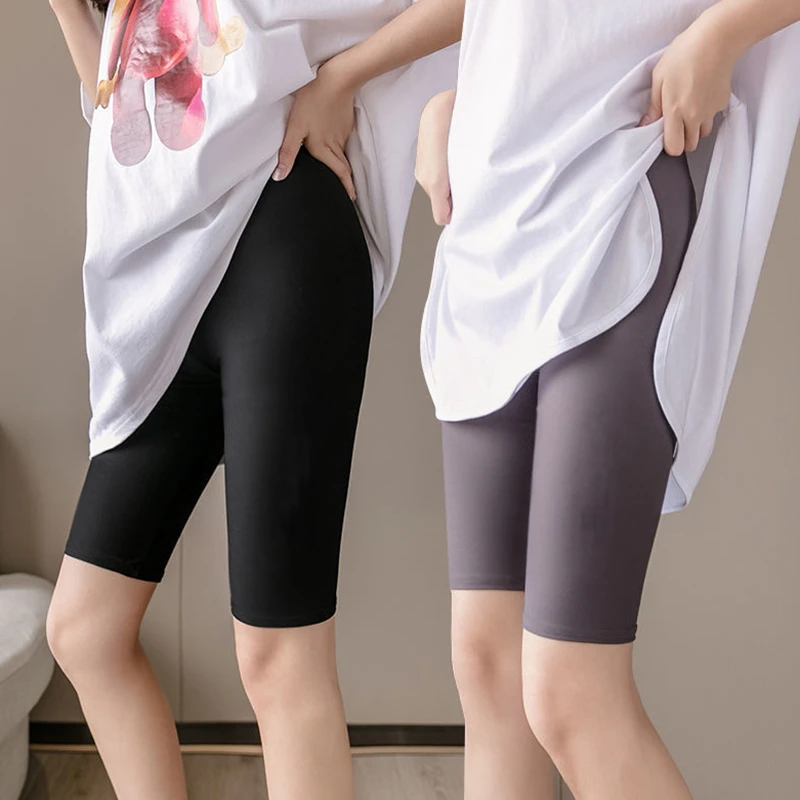 五分冰丝打底裤女可外穿中裤女学生紧身高腰安全裤短裤骑行裤瑜伽