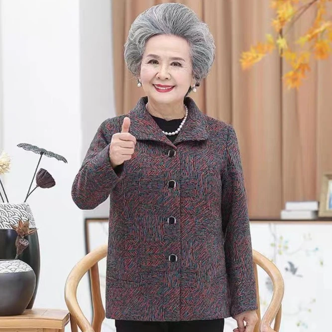 妈妈装春装时尚外套中老年奶奶装60岁70上衣洋气宽松大码老人衣服