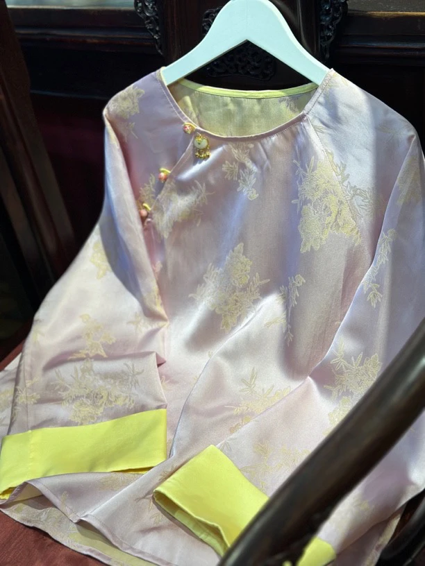 『千苏』原创设计早春新款高端提花翻袖复古国风百搭上衣衬衫