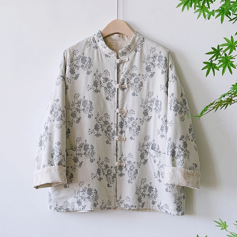 【青花】秋季新品提花棉麻双面穿盘扣休闲款外套开衫 51787