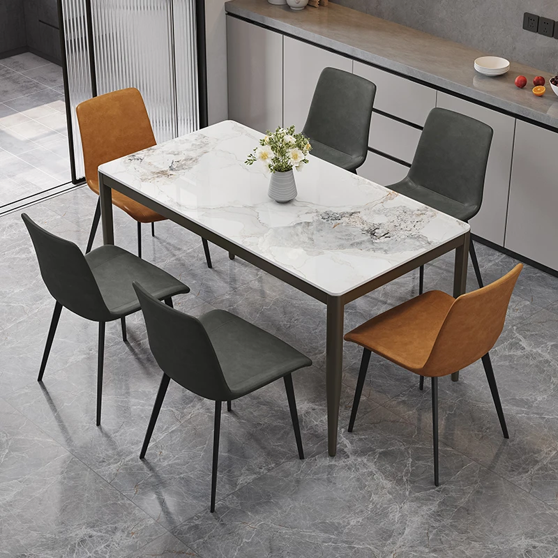 A HOME/A家家居亮光岩板方饭桌饭桌子欧式吃饭桌餐桌家用方形方几