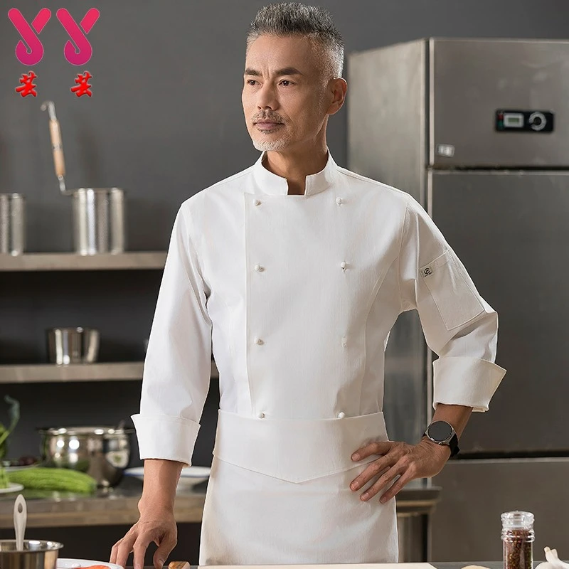 高档厨师工作服男长袖秋冬装餐饮饭店酒店后厨定制白色大码厨衣女