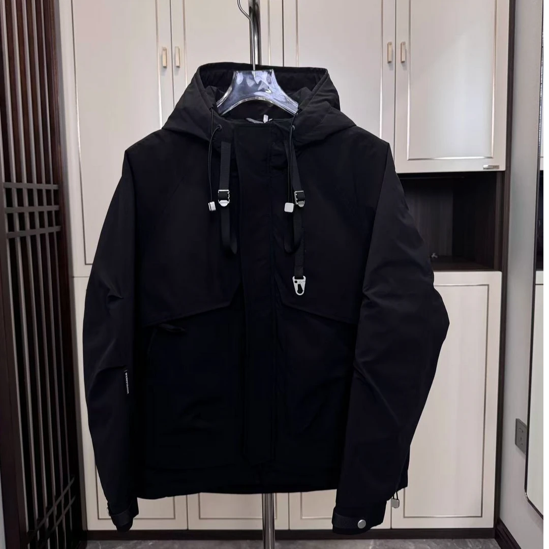 棉服外套男秋冬户外纯色休闲加棉夹克青年简约工装连帽