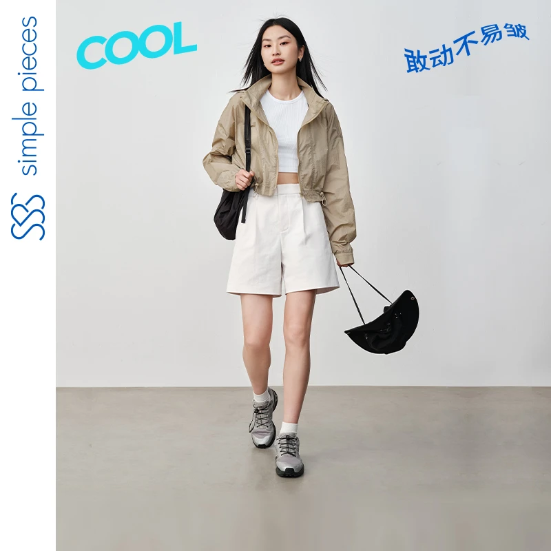 simple pieces麻感防透四分单褶短裤 S42P012