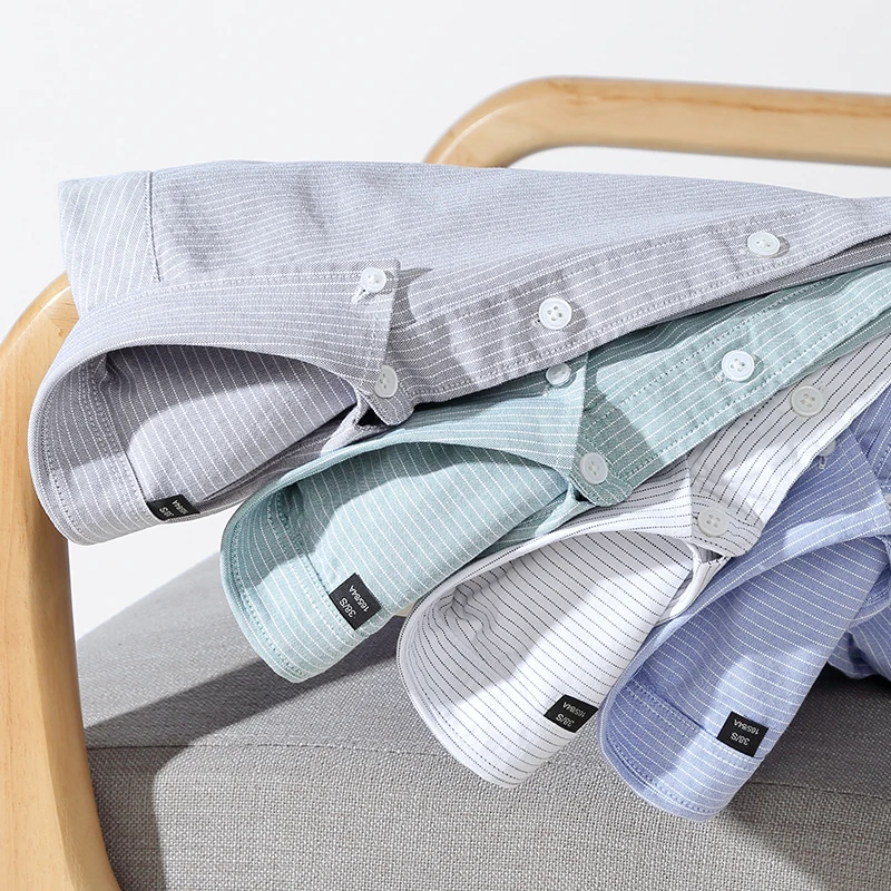 100棉！男士全棉长袖水洗牛津纺衬衫男高档细条纹纯棉休闲衬衣