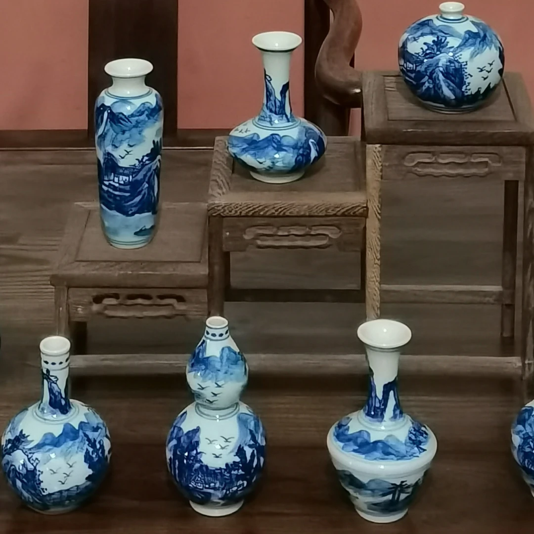 青花山水陶瓷小花瓶摆件-混合随机发货