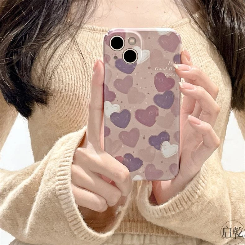 菲林软壳防摔满屏爱心适用苹果16华为oppo小米15vivox200pro一加