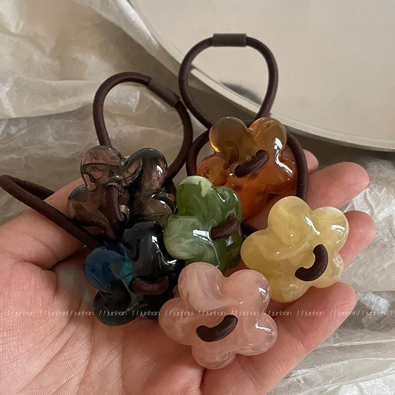 可爱百搭花朵发绳甜美果冻色简约头绳韩国少女花花小皮筋ins发圈