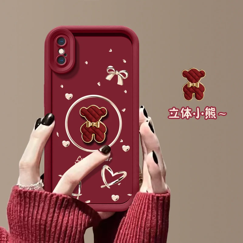 小熊iPhone苹果X手机壳A1865公仔可爱时尚女软壳硅胶创意全包新款