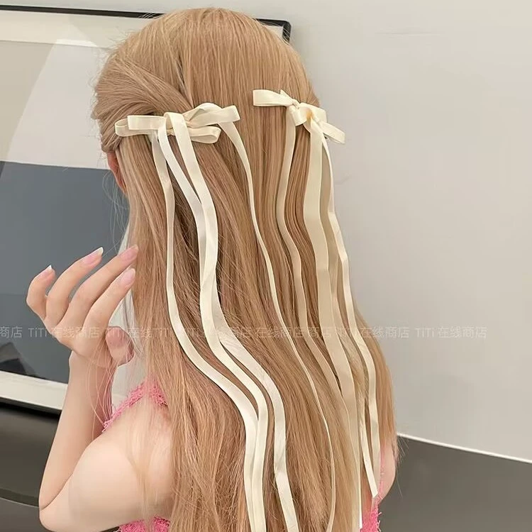 芭蕾风 美式少女丝带蝴蝶结飘带发夹绑带双马尾头饰