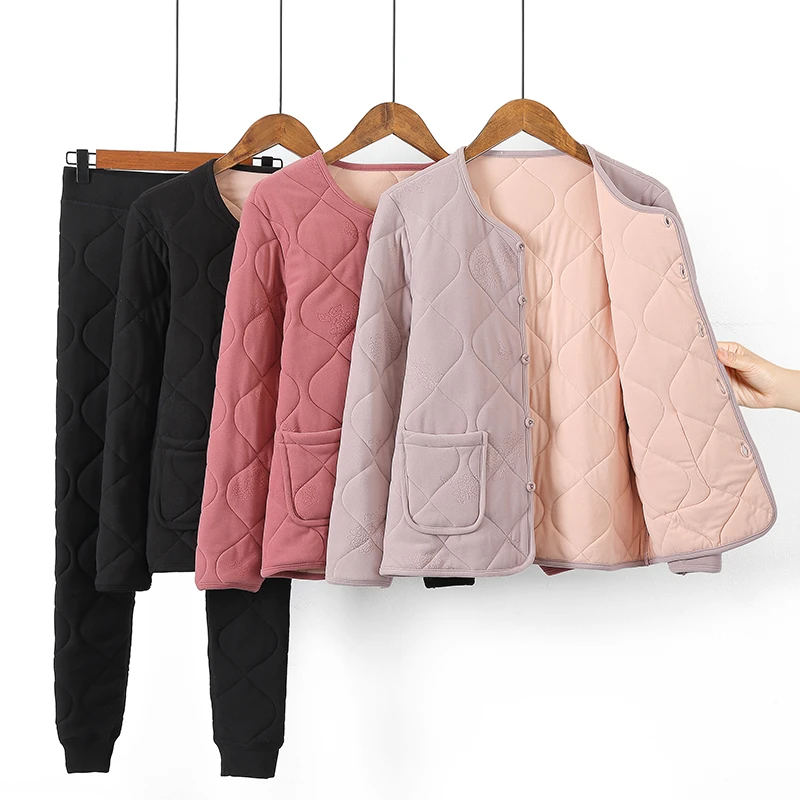 中老年妈妈保暖套装女冬季德绒加厚夹棉保暖内衣奶奶开衫老人秋衣