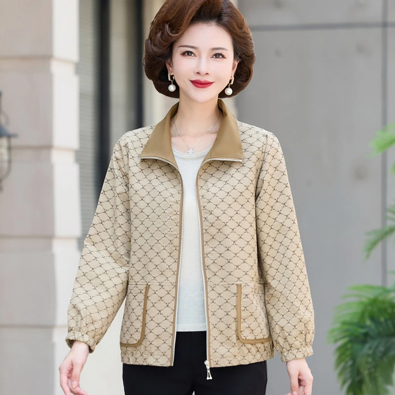中年妈妈外套洋气短款时尚百搭休闲中老年妈妈装春秋宽松夹克早秋