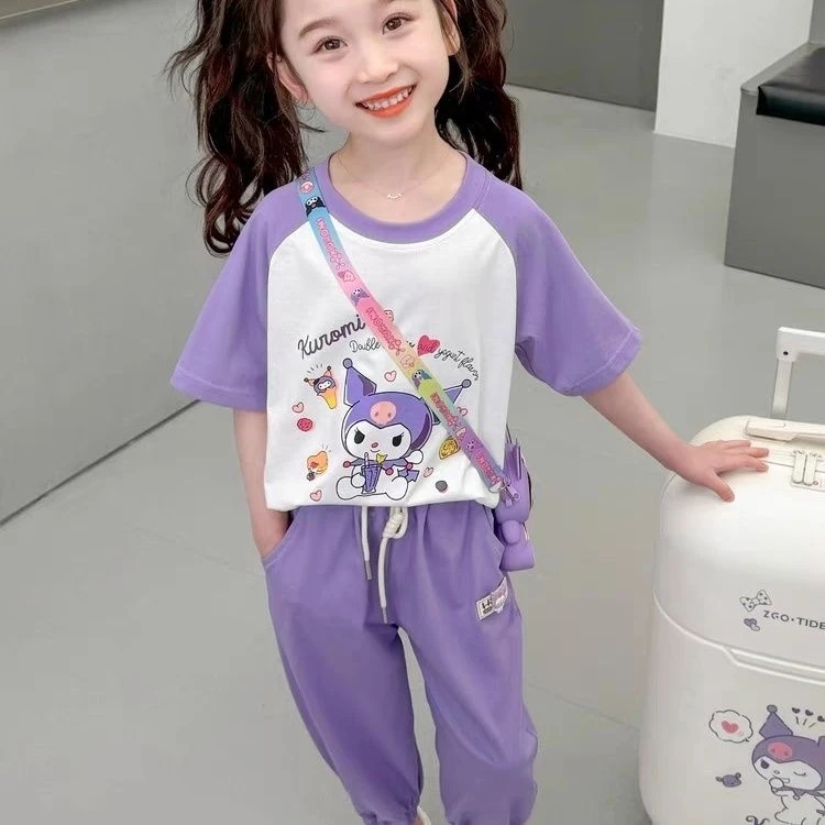 女童夏季短袖套装2024新款库洛米套装网红时尚宽松休闲时髦