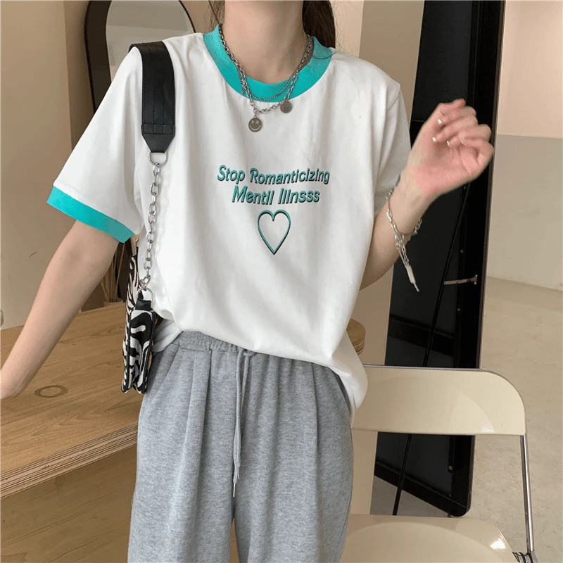 纯棉短袖T恤印花女夏宽松显瘦修身上衣休闲百搭白色时尚打底衫