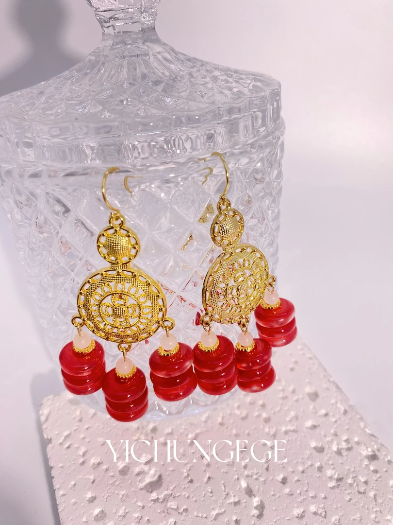 YI CHUN GE GE 铜合金耳饰 原创设计国风轻奢时尚百搭耳饰