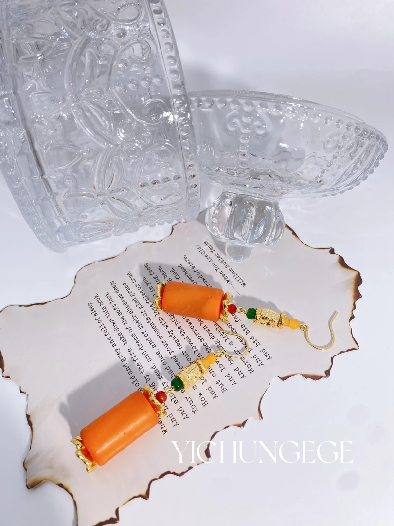 YI CHUN GE GE 铜合金耳饰 原创设计国风复古百搭耳饰