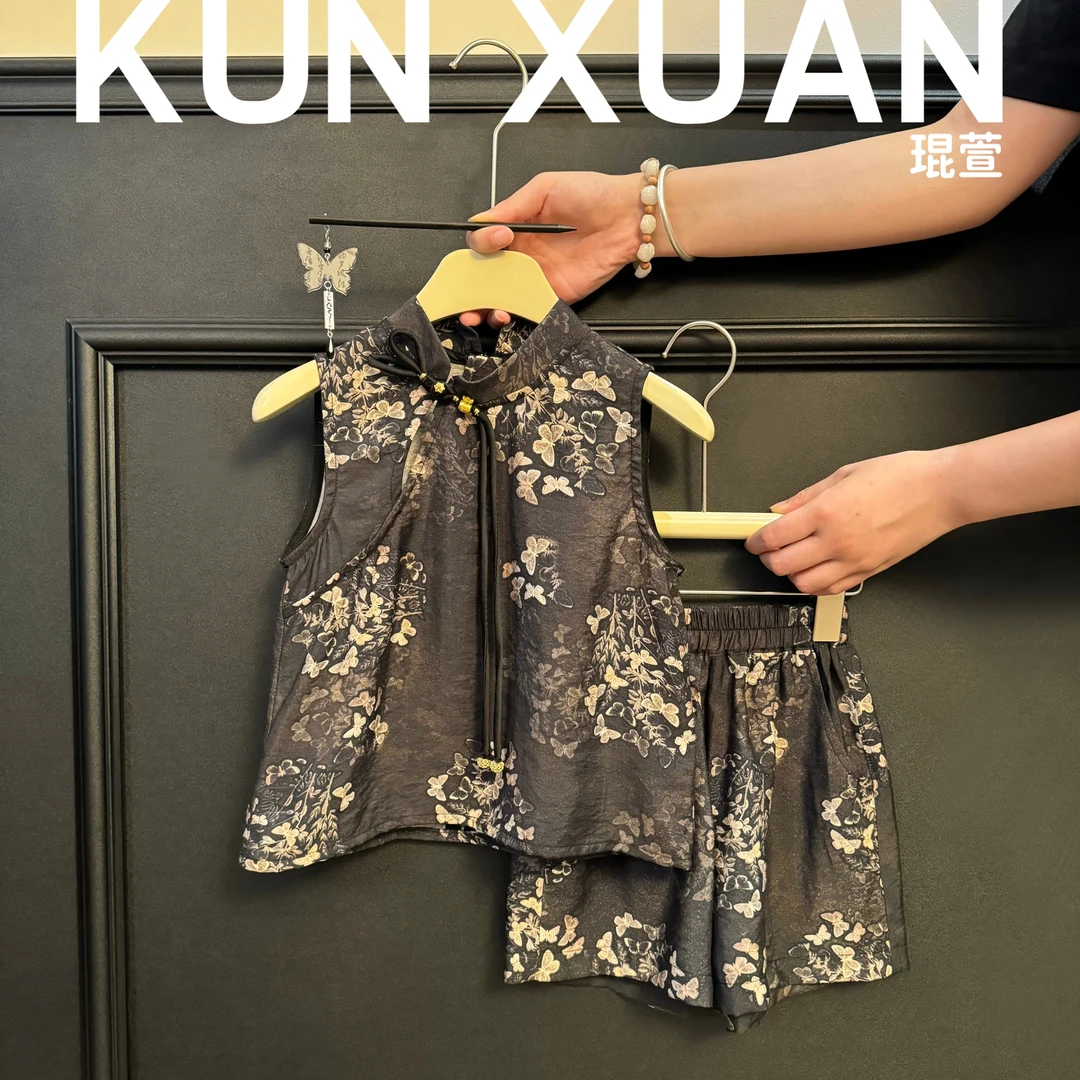 【琨萱】“蝶影”女童2024夏款洋气新中式系列国风蝴蝶套装 SU56T140