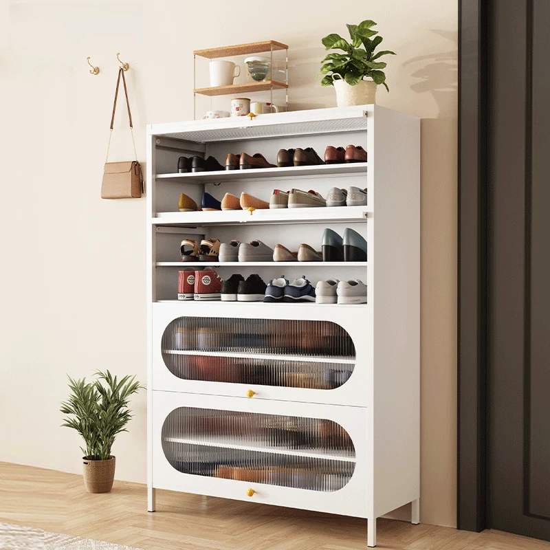 【新款加厚】钢制鞋柜圆弧门入户玄关多层鞋架家用鞋子防尘收纳柜子