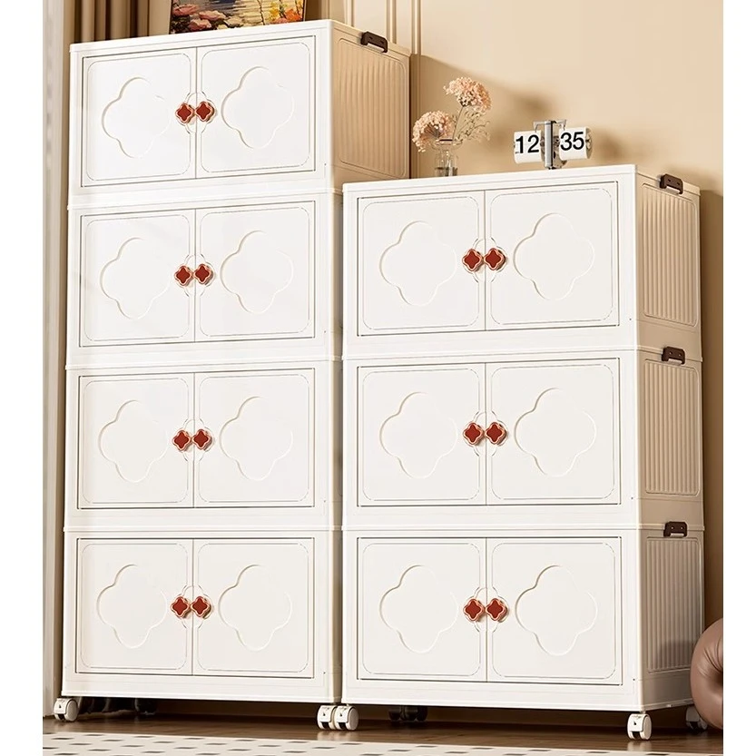 双开门多层储物床头柜婴儿衣服棉被被子收纳移动免安装折叠收纳柜