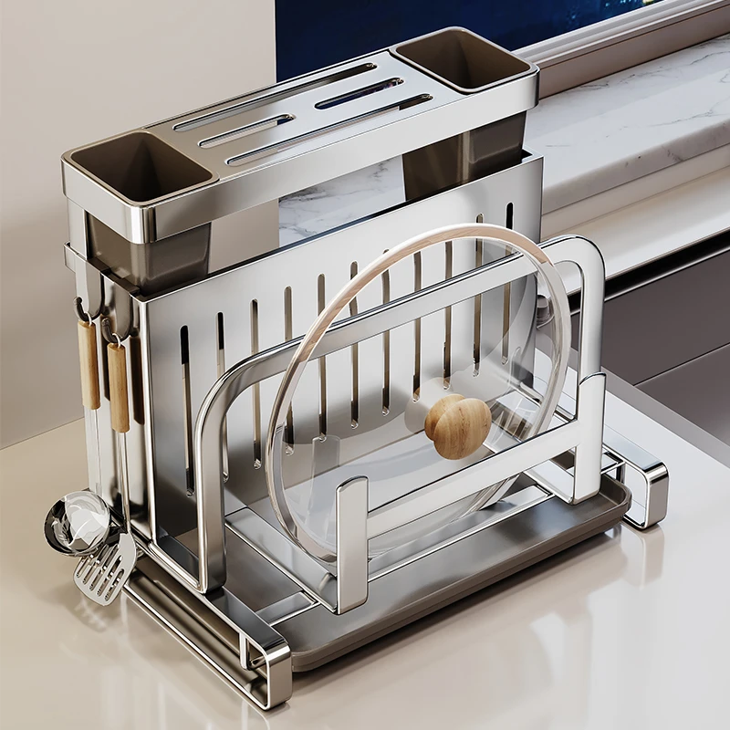 帅仕不锈钢刀架置物架2024新款厨房多功能筷子笼菜板架一体收纳架