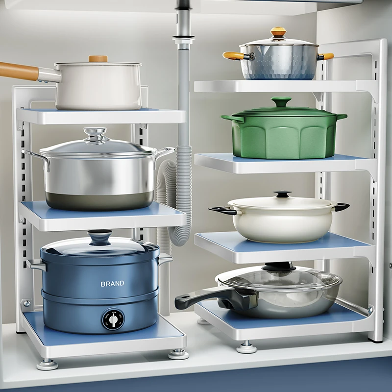 帅仕厨房收纳置物架家用柜子分层放锅架下水槽橱柜内多层锅具储物