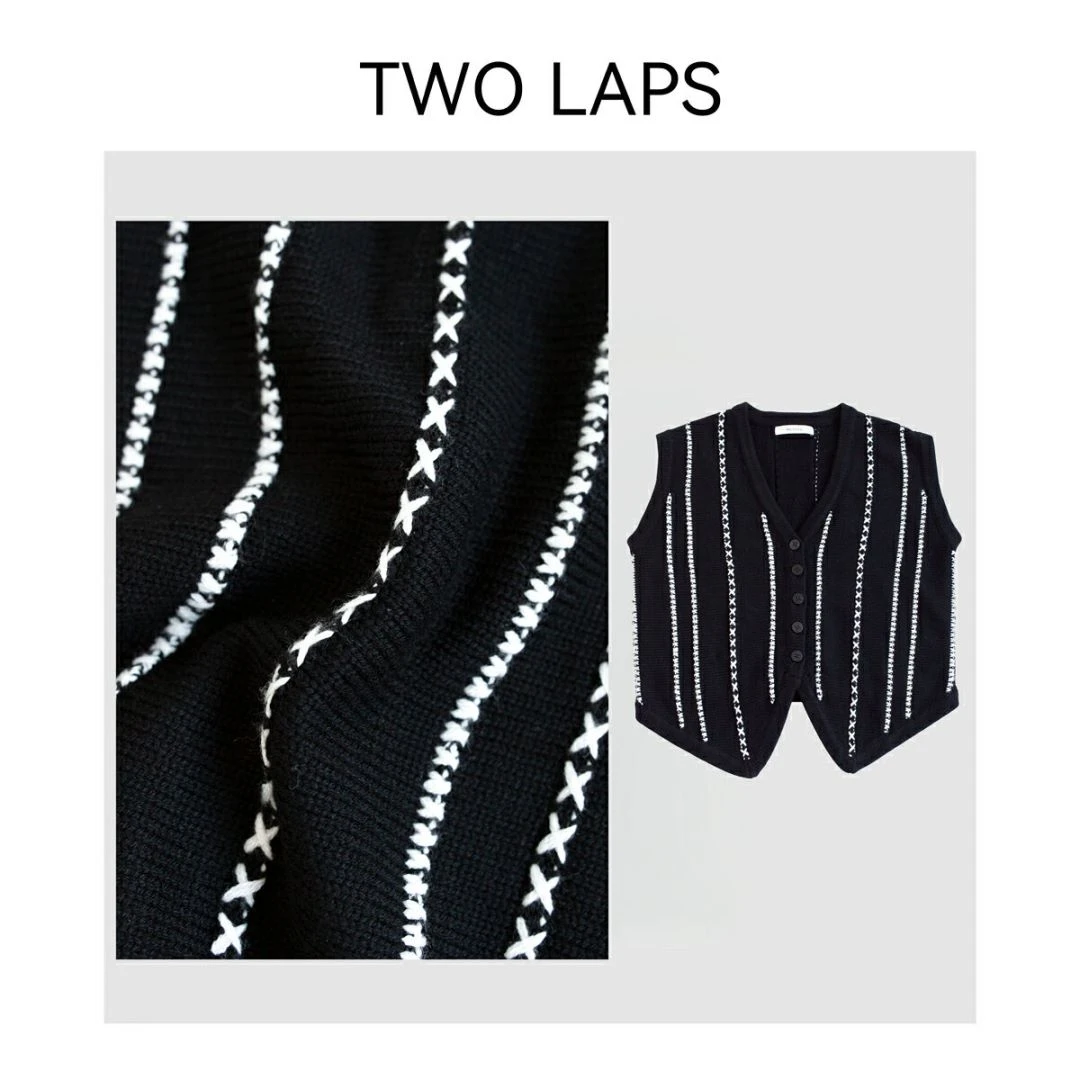 TWO LAPS【黑白条纹】 时尚休闲百搭条纹马甲30052