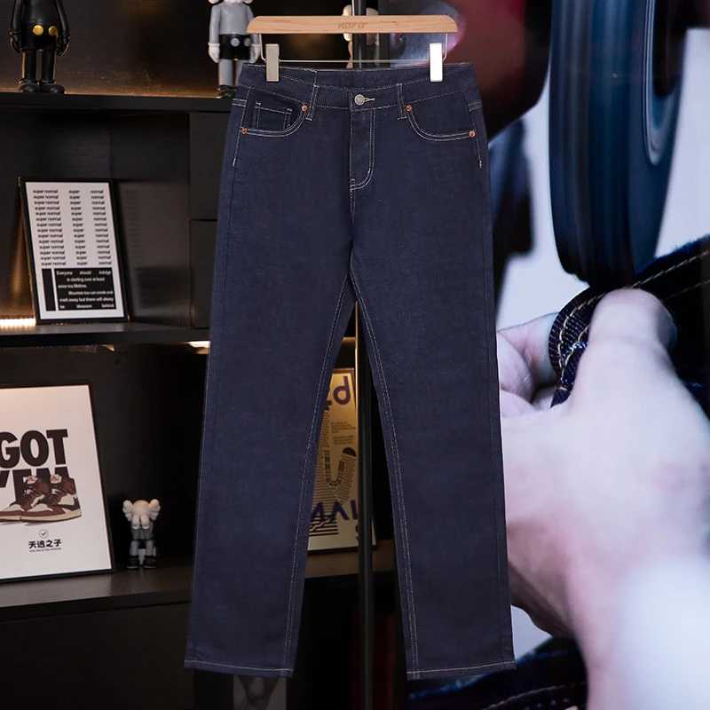 强固色不易掉色2025年新款2025新款弹力浅蓝色直筒宽松男士牛仔裤