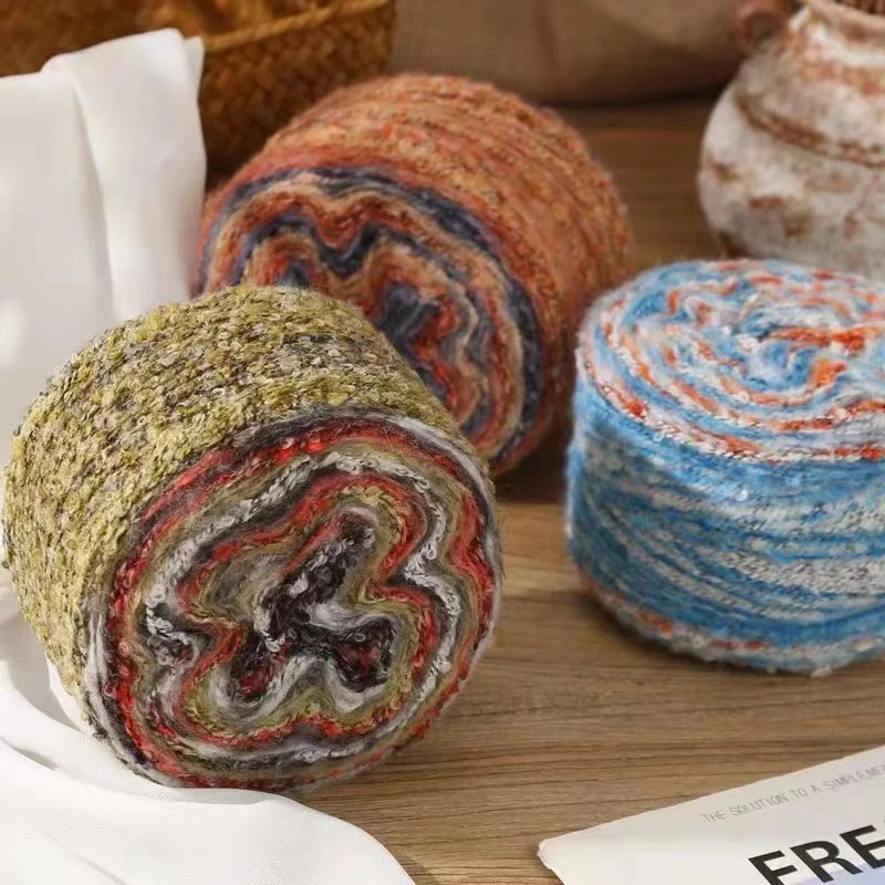 油画纱马海毛七彩虹线大圈圈段染羊毛线手工编织毛线毛衣diy包包