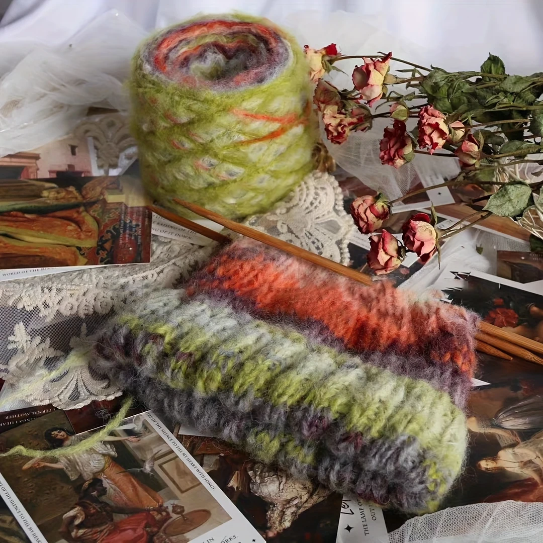 川彩不规则油画圈圈线马海毛绒毛手编织毛衣手工围巾diy粗毛线团