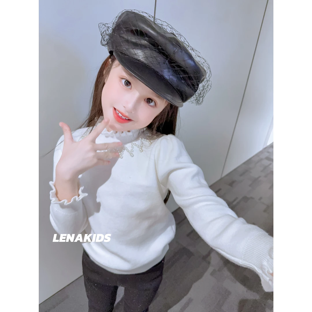 Lenakids【P】百搭木耳边珍珠女宝针织衫儿童毛衣24102005