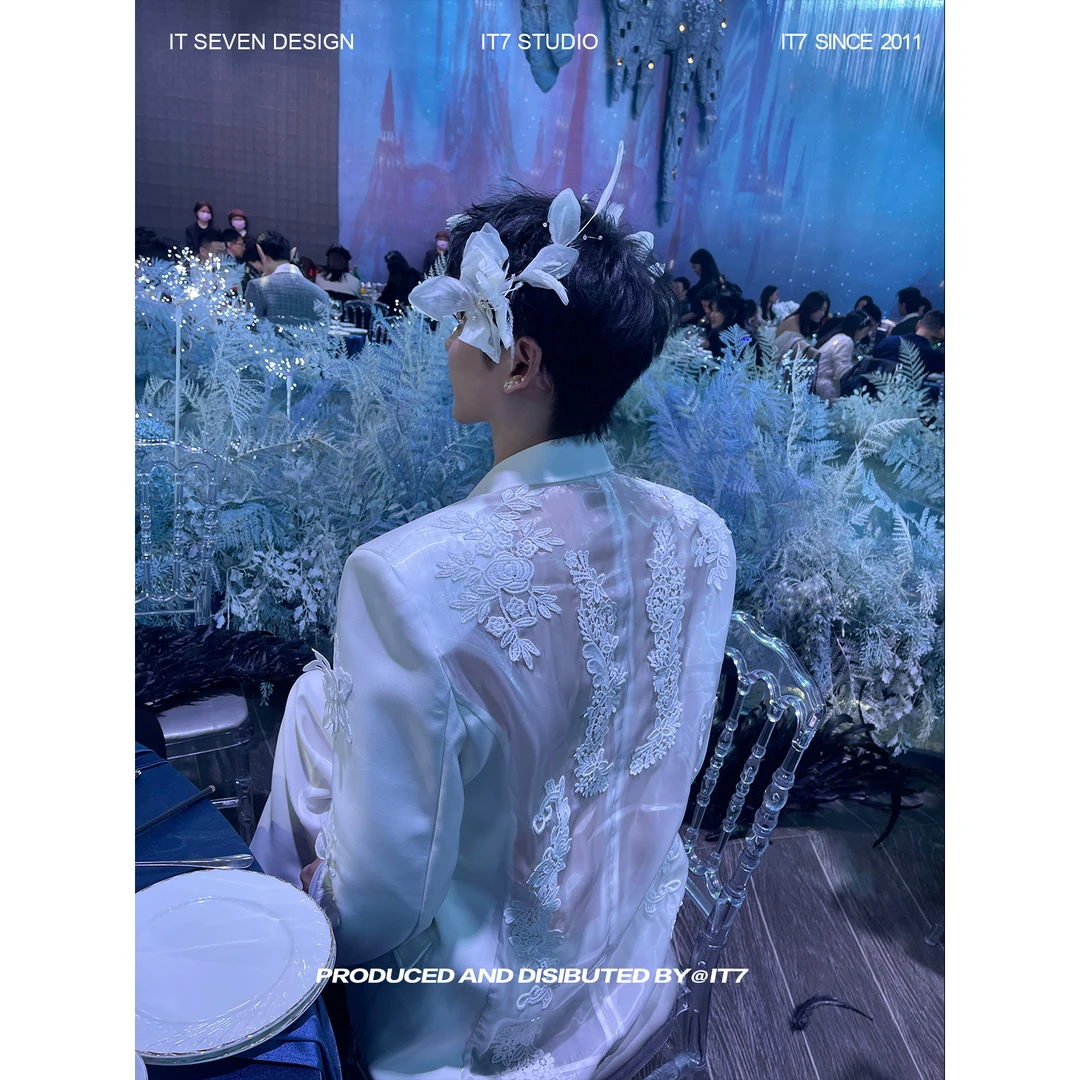 it7【巴特农神殿】后背网纱绣花 白色西装套装高级感