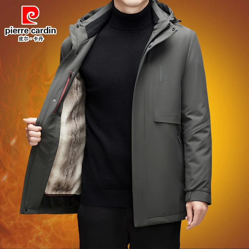 皮尔卡丹男士加绒加厚外套中年爸爸装冬季保暖抗寒高档行政派克