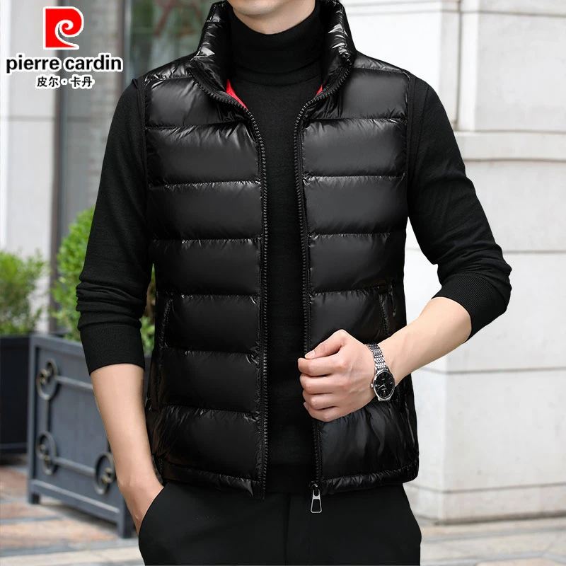 皮尔卡丹男士鹅绒马甲2023新款潮流帅气立领冬季保暖无袖羽绒服