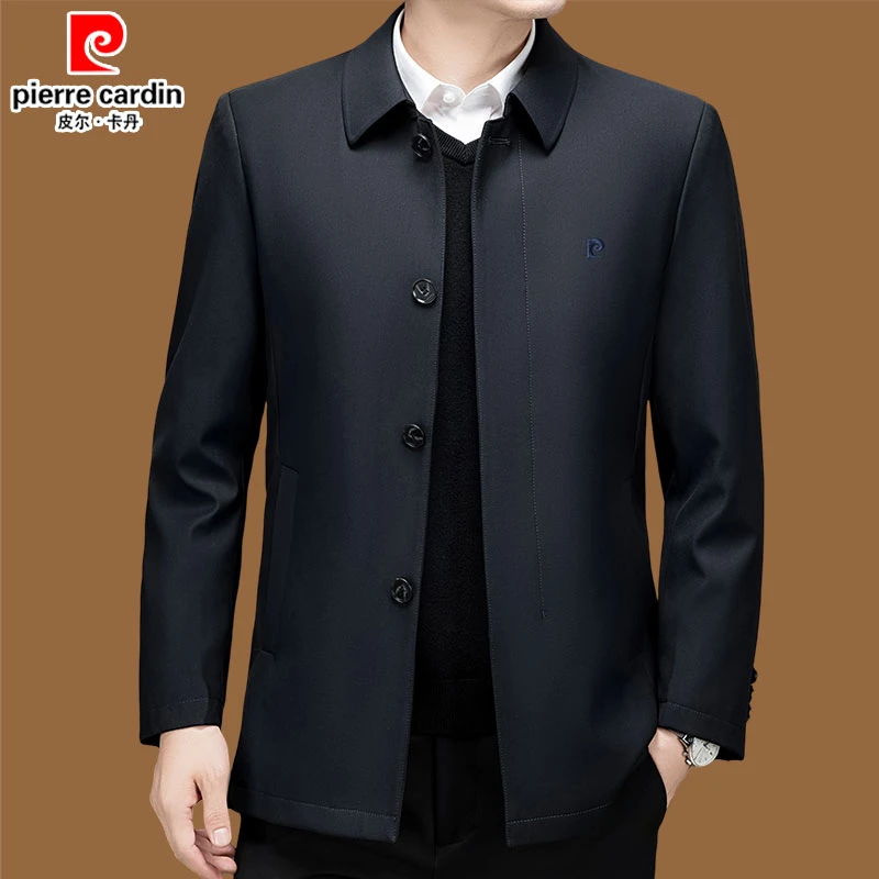 皮尔卡丹正品男士外套中年爸爸装秋冬厚款商务行政高档夹克