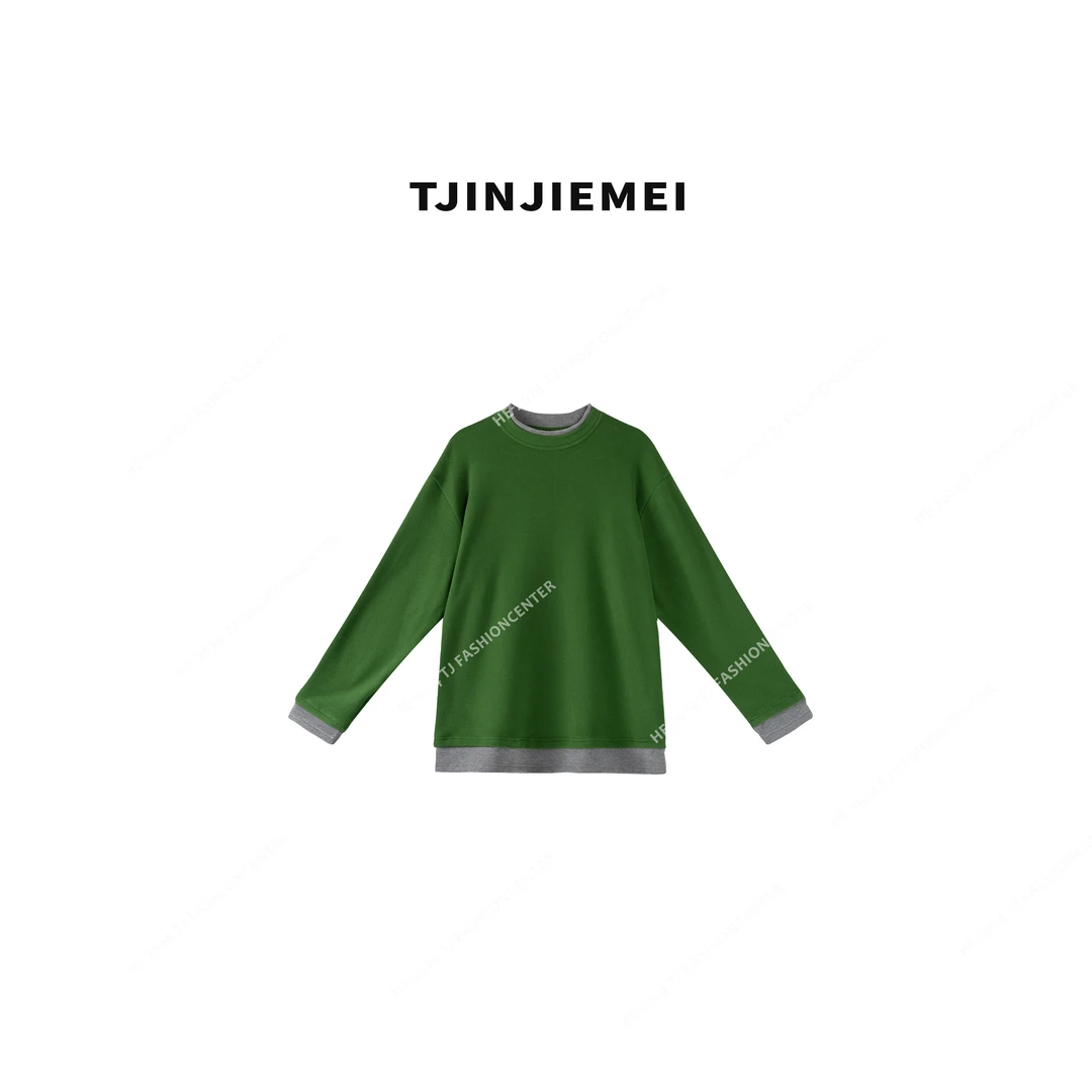 【T井姐妹】设计感简约圆领假两件宽松慵懒感上衣WY2411-37120