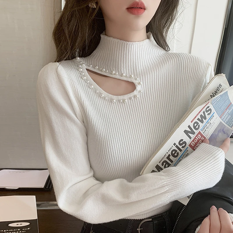 设计感长袖针织衫女春秋季新款时尚百搭洋气内搭打底衫女上衣显瘦
