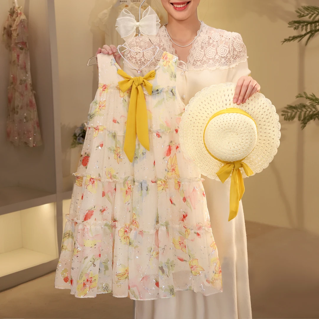 女童连衣裙2024夏季时尚飘带蛋糕裙气质背心连衣裙T4230001333