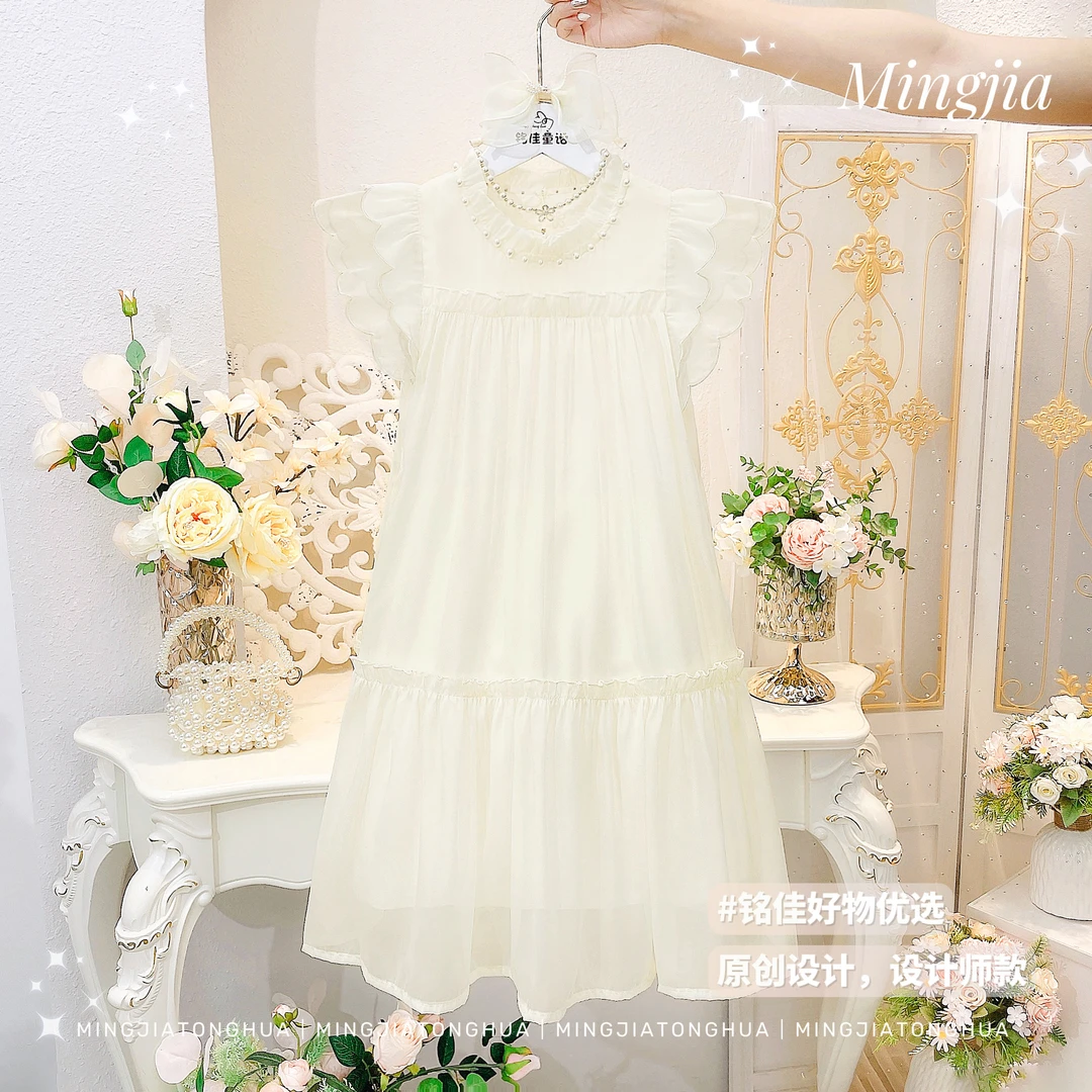 女童连衣裙2025新款小飞袖A字板花瓣袖子气质连衣裙T3230001539