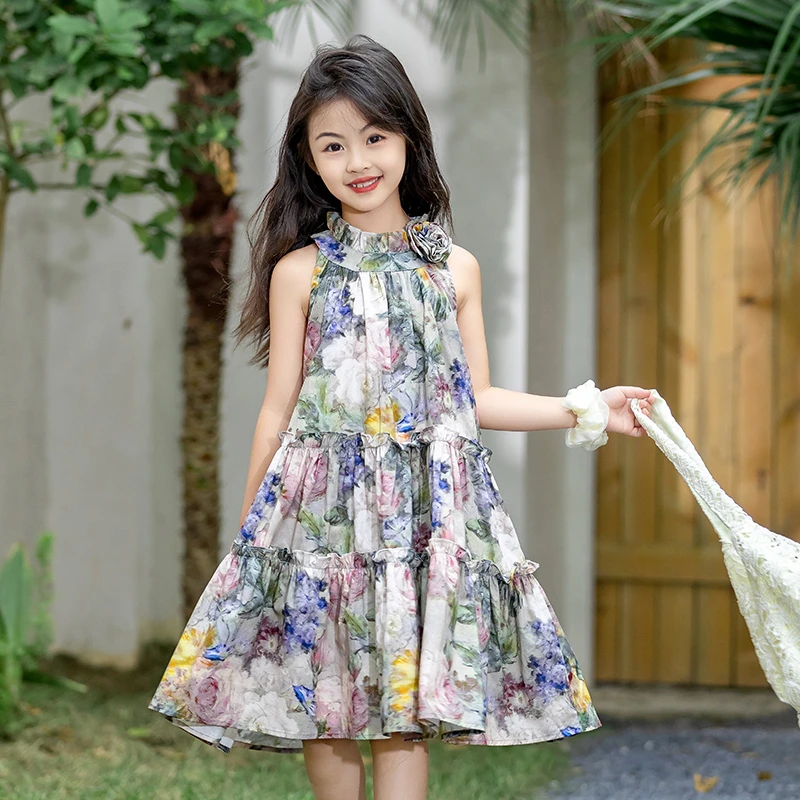 女童连衣裙2024夏季新款儿童碎花裙中大童无袖公主裙T4260201338