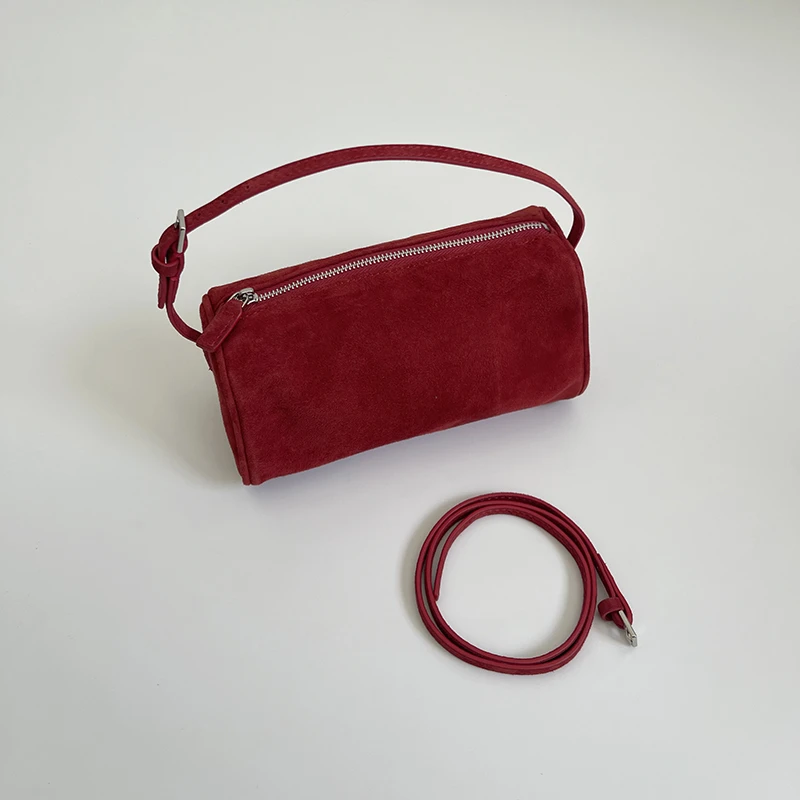 THER笔筒包女手拎包90s小众高级感极简mini羊皮绒斜挎包