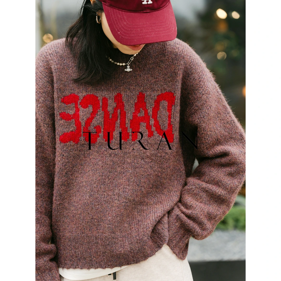 庆典花纱羊毛羊驼毛混纺字母套头针织衫羊毛衫时尚休闲TRTG0865