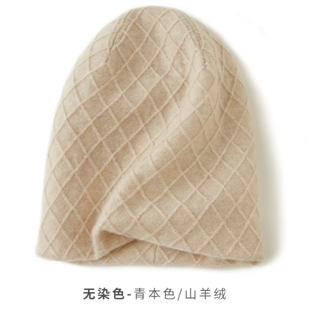 肤若百分百纯山羊绒帽子双层加厚保暖华夫格堆堆帽纯色