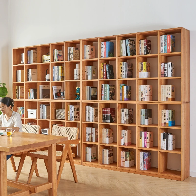 北美樱桃木原木北欧实木书架置物架格子架定制书房家用落地简易