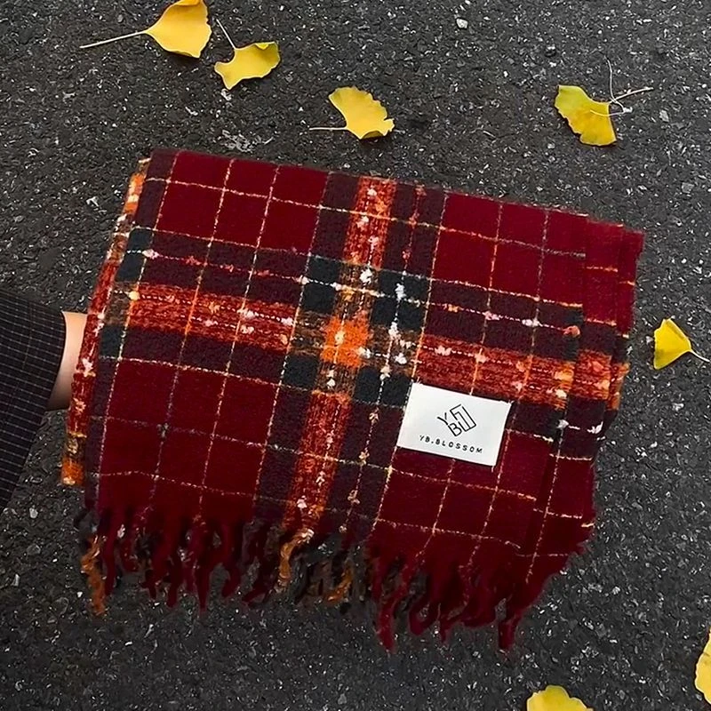 【浆果星星】满目星河围巾格子韩系情侣加厚氛围感仿羊绒安格拉红