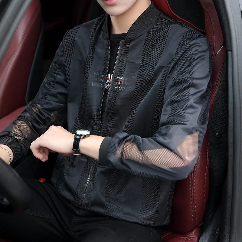 冰丝修身户外镂空长袖防晒衣男士潮夏2023新款超薄防紫外线透气衣