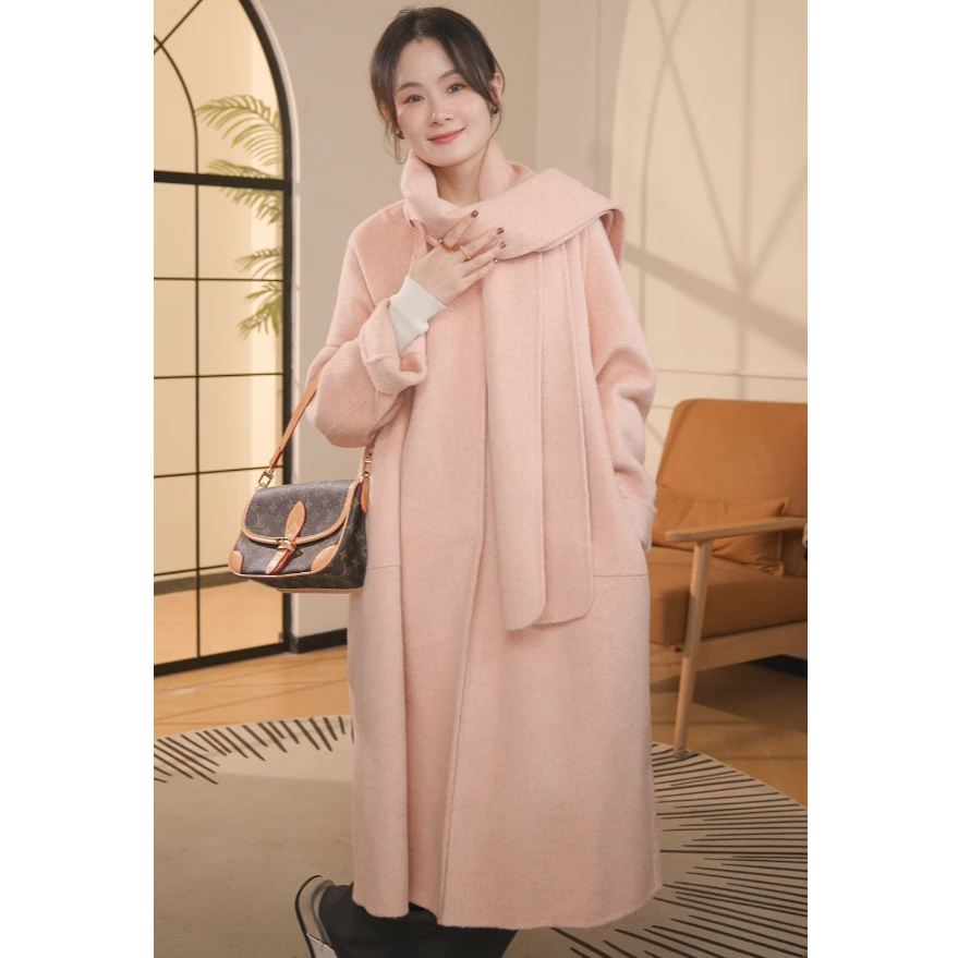 麦子家【骆驼绒-围巾款】高奢桑蚕丝骆驼绒2024秋冬新款大衣